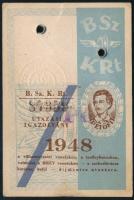 1948 BSZKRT utazási igazolvány