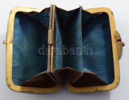 Antik női bőr tárca, kopott, 7x9 cm