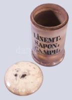 Antik porcelán patikai tégely, cca 19. sz. második fele, pattogzással, elszíneződéssel, m: 18,5 cm