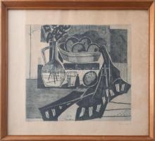 Kádár György (1912-2002) Konstruktivista csendélet. Rézkarc, papír, jelzett, üvegezett keretben 24x29 cm Viaszpecséttel