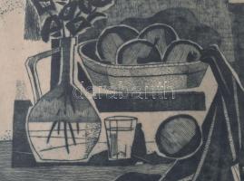 Kádár György (1912-2002) Konstruktivista csendélet. Rézkarc, papír, jelzett, üvegezett keretben 24x2...