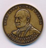 Csóka Zsuzsa (1962-) 1997. "Báró Apor Vilmos püspök boldoggá avatására / A kereszt erősíti a szelídet és szelídíti az erőset - Vártanúságot szenvedett 1945. április 2-án" kétoldalas bronz emlékérem (42,5mm) kapszulában T:AU patina