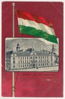 1903 Brassó, Kronstadt, Brasov; Római katolikus főgimnáziun. Szecessziós litho keret magyar zászlóval / Catholic grammar school. Art Nouveau litho frame with Hungarian flag (kopott sarkak / worn corners)