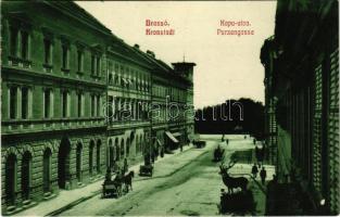 1913 Brassó, Kronstadt, Brasov; Kapu utca, A. Seewaldt üzlete. Brassói Lapok kiadása / street view, shops (EK)