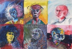 Végh Endre: Arcok. Tempera, papír, jelzés nélkül 35x50 cm