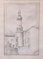 Olvashatatlan jelzéssel: Sopron. Ceruza, papír, 21x13,5 cm