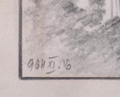 Olvashatatlan jelzéssel: Sopron. Ceruza, papír, 21x13,5 cm