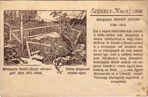 Középajta, Ajta Medie (Nagyajta, Nagy-Ajta, Aita Mare); Székely Nagyjaink. Középajtai Benkő József (1740-1814) elhanyagolt sírja. Kiadja a Budapesten élő székelyek "Péterfy Asztal" társasága / grave of Calvinist pastor and botanist József Benkő s: Dobay Zsigmond (gyűrődések / creases)