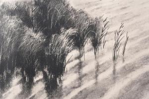 Kórusz József (1927-2010): Horgász. Rézkarc, papír, kartonra kasírozva, jelzett, 29x20 cm