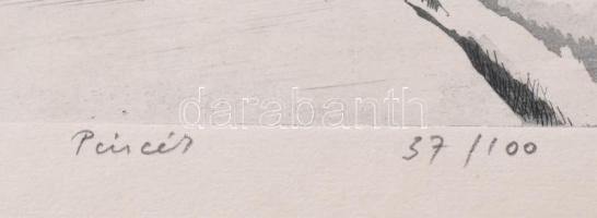 Gaál Domokos (1940-2009): Pincék. Rézkarc, papír, jelzett, 28x41 cm