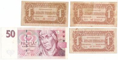 Csehszlovákia 1944. 1K (3x) + Csehország 1997. 50K T:F Czechoslovakia 1944. 1 Koruna (3x) + Czech Republic 1997. 50 Korun C:F