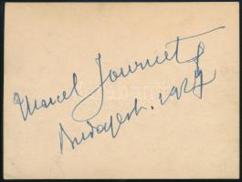 1927 Marcel Journet (1868-1933) francia operaénekes (basszus) autográf aláírása egy szerepében őt ábrázoló fotó hátoldalán, 8,5x11 cm / Autograph signed photo of Marcel Journet (1868-1933) French operatic bass
