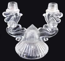 Bohemia art deco üveg gyertyatartó, jelzés nélkül, 20x19 cm