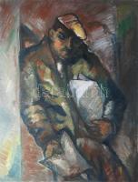 Bakányi Gyula (1955-): Újságárus. Olaj, farost, jelzett, 85x65 cm