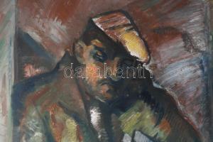 Bakányi Gyula (1955-): Újságárus. Olaj, farost, jelzett, 85x65 cm