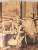 Pető János (1940 - ) 4 db nagy méretű vázlat. Akvarell, papír, vegyes állapotban 77x50 cm