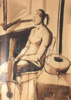 Pető János (1940 - ) 4 db nagy méretű vázlat. Akvarell, papír, vegyes állapotban 77x50 cm