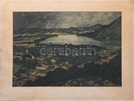 Novák Lajos (1927-1989) Dunakanyar. Rézkarc, papír, kartorna kasírozva, jelzett, 35x48 cm