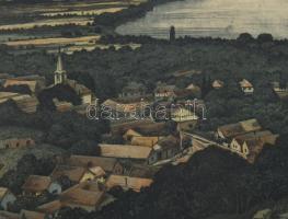 Novák Lajos (1927-1989) Dunakanyar. Rézkarc, papír, kartorna kasírozva, jelzett, 35x48 cm