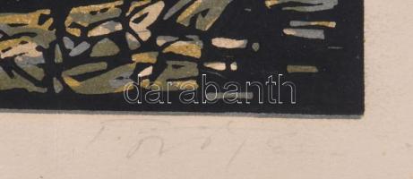 Török Endre (1926-1980): Újévi vásár. Színes linómetszet, papír, jelzett. számozott 8/15 29x42 cm