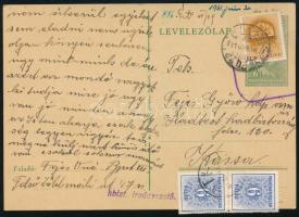 1941 Levelezőlap Kassára 12f portóval