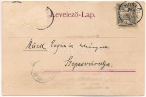 1902 Jánosfölde, Jánosföld, Iohanisfeld; Kath. Kirche, Gemeindehaus, Pfarrhaus, Sparkassegebaude, Ge...