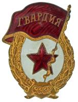 Szovjetunió1960-1970 k. "Szovjet Gárda jelvény" aranyozott, zománcozott fém jelvény csavaros hátlappal (48x36mm) T:AU Soviet Union ~1960-1970. "Badge of the Soviet Guards" gilt, enamelled metal badge with screw back (48x36mm) C:AU