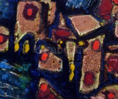 Buzás Árpád (1929-2013): Falurészlet. Tűzzománc, 24x16 cm