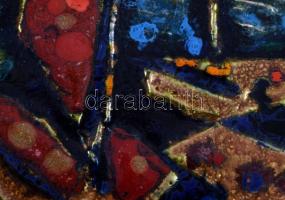 Buzás Árpád (1929-2013): Falurészlet. Tűzzománc, 24x16 cm