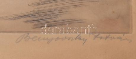 Benyovszky István (1898-1969): Vágtató csikós.. Színezett rézkarc, papír, jelzett, fakeretben, 28x40...