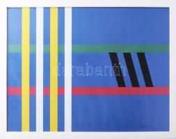 Galla Miklós (1959) : Színes vonalak. Akril, farost, jelzett, üvegezett keretben 42x58 cm