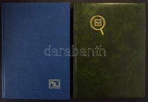 2 db bélyegberakó, kék és zöld borítóval, 12-12 fekete lappal