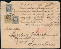 1889 Pénzeslevél előlap sztereotip 1kr, 12kr és 1Ft bélyegekkel bérmentesítve, egy 1Ft bélyeg hiányzik, "PÉCS", igen ritka darab