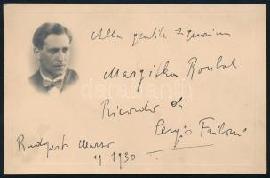 1930 Sergio Failoni (1890-1948) főként Magyarországon alkotó világhírű olasz karmester autográf aláírása és sorai őt ábrázoló képeslapon, 9x13,5 cm