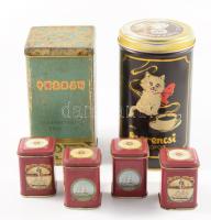 6 darab régi reklám fémdoboz, m: 17 cm