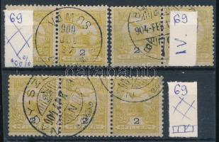 1900 Turul 2f 7 db bélyeg párokban és hármascsíkban, köztük számvízjel és csillagidom vízjel