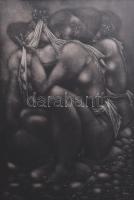 Amerigo Tot (1909-1984): Kavicsasszonyok. Rézkarc, mezzotinto, papír, jelzés nélkül, üvegezett fakeretben, 39×26 cm