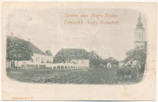 Nagyzsám, Grossscham, Sama, Jamu Mare; Fő tér, templom / main square, church (vágott / cut)