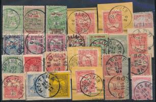 Szép egykörös bélyegzések 25 db bélyegen és kivágáson