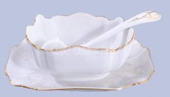 Antik szószos edény, kanállal, 22x14 cm