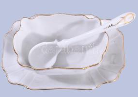 Antik szószos edény, kanállal, 22x14 cm