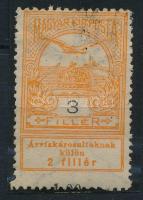 1913 Árvíz I. 3f elfogazva, ívszéli összegző szám részletével