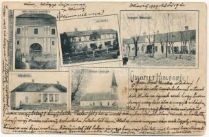 1909 Hídvég, Haghig; Gróf Nemes kastély, vasútállomás, Pannonia vendéglő, étterem, községház, román templom. J. E. von Steegmüller / castle, railway station, restaurant, town hall, Romanian church (fa)