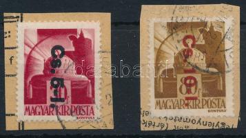 1946 Betűs Cs.5-I./30f visszavont bélyeg és Cs.10-I. kivágáson (16.000)
