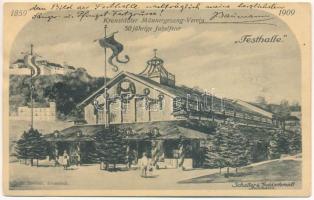 1909 Brassó, Kronstadt, Brasov; Festhalle, erbaut anlässlich der goldenen Jubelfeier des Kronstädter Männergesangvereins 1859-1909. / A Brassói Férfikórus 50 éves jubileumára épült Fesztiválterem. H. Zeidner kiadása / Festival Hall built for the 50th anniversary of the Brasov Male Choir. Schaller &amp; Goldschmidt Architekten (Rb)
