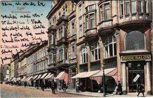 Cheb, Eger; Bahnhofstraße, Mode-Salon / street view, fashion store, shops of Hans Stocker and Kaspar Gruber