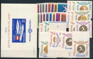 Románia 1963-1964 Olimpia fogazott és vágott sorok + vágott blokk