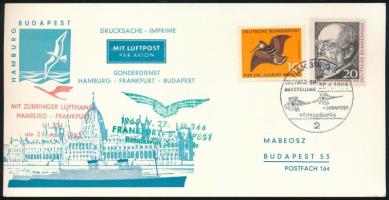 1965 Légi levél Budapestre "HAMBURG" alkalmi bélyegkiállítási bélyegzéssel