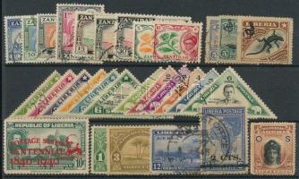 Libéria + Zanzibár 30 db bélyeg
