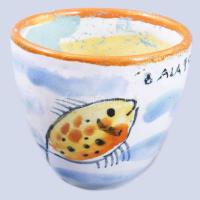 "Balaton lelke" feliratos mázas kerámia emlékpohár, mázkopással, m: 7 cm